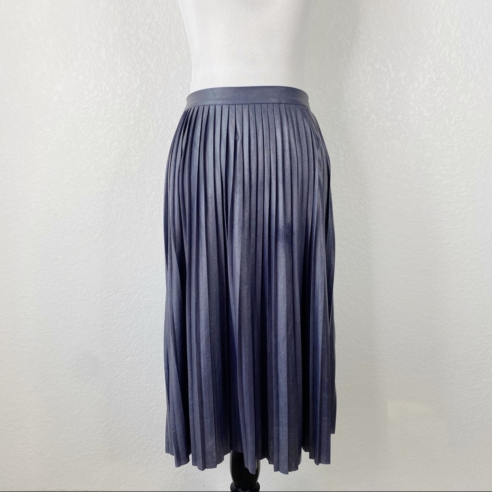 J. Crew Navy Metallic Pleated Midi Skirt